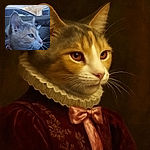 A close-up photo of a curious cat wearing a pink collar with a bow, looking intently out of a car window with a soft background of a parked car and some trees under a clear sky.