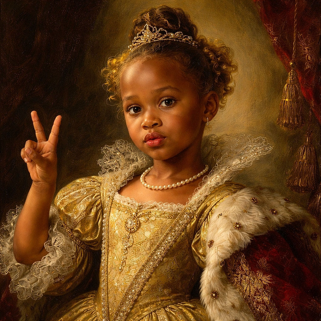 A blurry snapshot of a young child making a playful face and peace signs with both hands, while a giant finger partially covers the lens, adding an accidental comedic touch.