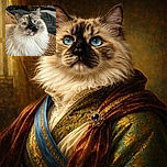 A fluffy cat with mesmerizing blue eyes stares curiously into the camera, its soft fur blending beautifully with the cozy knitted blanket beneath it. The background is a bit cluttered but the cat's face takes center stage with its adorable whiskers and gentle expression.