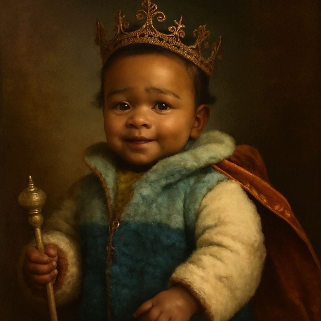 A charming baby bundled up in a cozy fluffy jacket, smiling warmly while lying on a soft blue blanket, radiating pure cuteness and comfort.