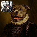 A happy, smiling dog lounges comfortably on a black cushioned swing chair indoors, with a modern white brick wall and wooden floor in the background. The dog's joyful expression and relaxed pose make it look like it's having the best day ever.
