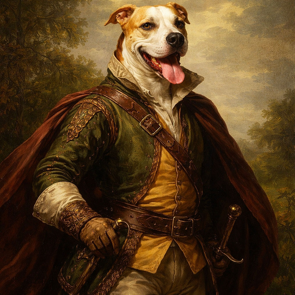 A happy dog with its tongue out stands on a lush green lawn on a sunny day, wearing a harness and leash, surrounded by vibrant trees. The photo includes phone UI elements and date/time overlays at the top and bottom.