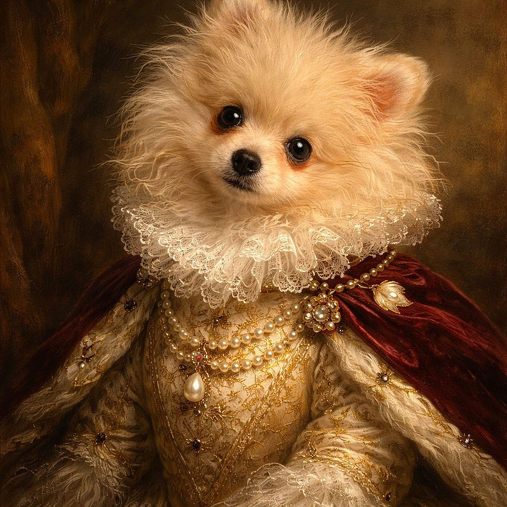 A fluffy cream-colored puppy with curly fur is sitting adorably on a cozy plaid blanket, tilting its head with an inquisitive look. Nearby, a soft toy shaped like a cupcake adds a playful touch to the warm and inviting scene.