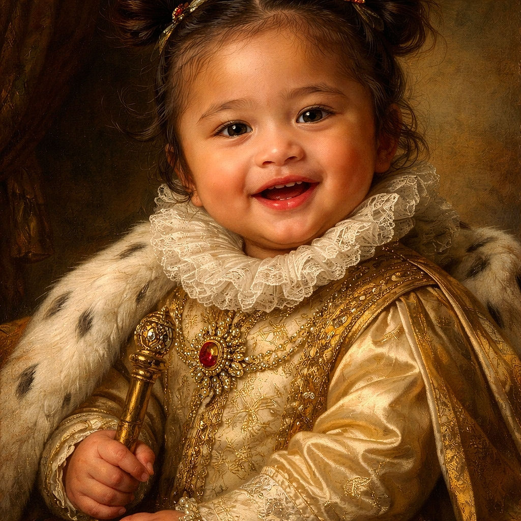 A joyful toddler sporting reflective orange sunglasses atop their head, flashing a toothy grin while being held outdoors with lush greenery and a parked car in the background.