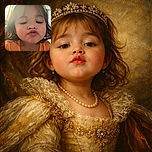 A close-up selfie of a young child puckering their lips as if blowing a kiss, with tousled hair and an orange shirt, softly lit by natural light from a window behind.