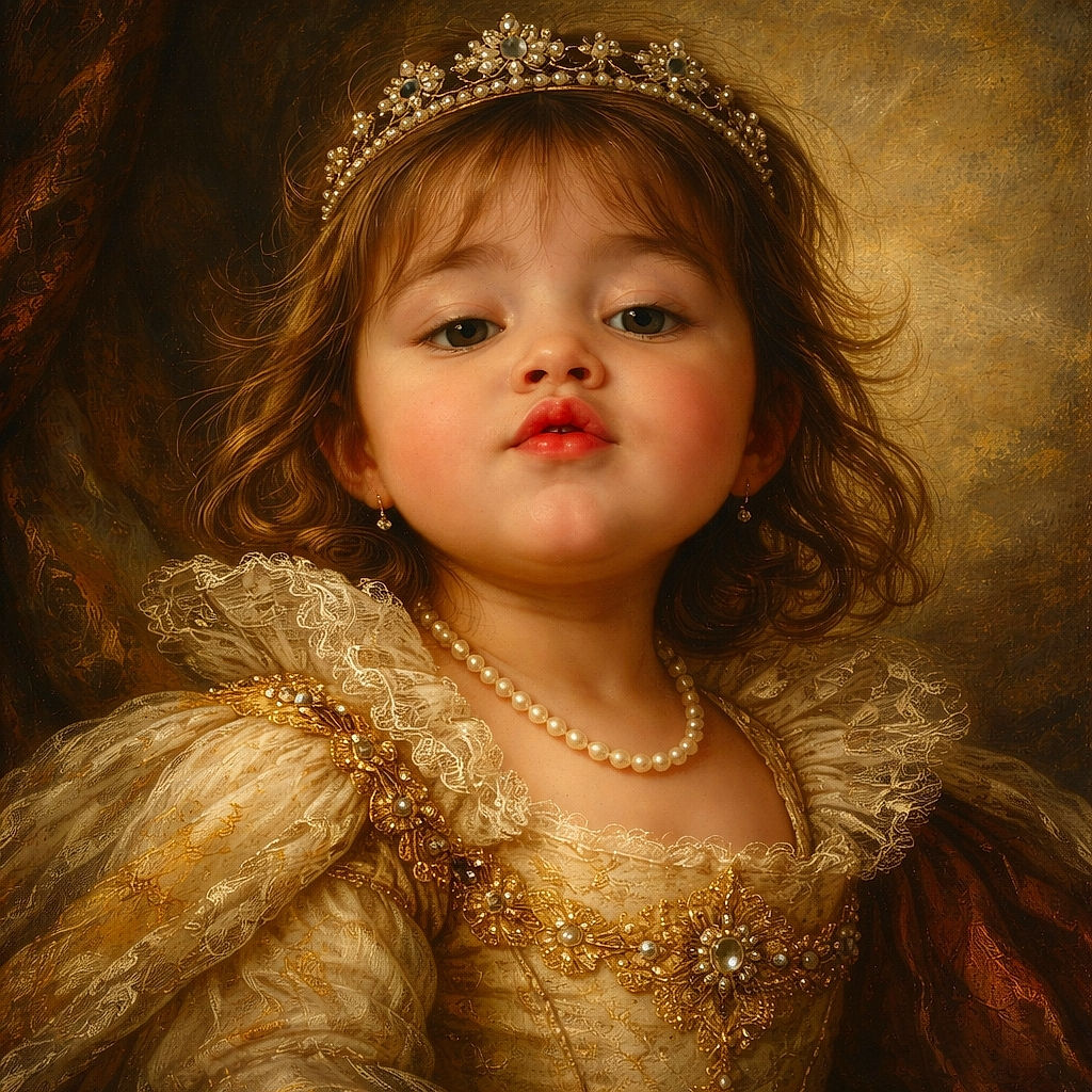 A close-up selfie of a young child puckering their lips as if blowing a kiss, with tousled hair and an orange shirt, softly lit by natural light from a window behind.