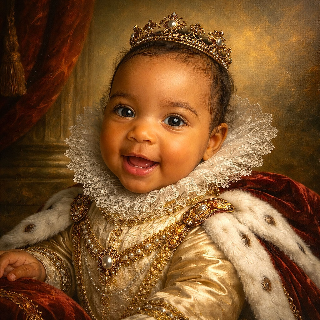 A beaming baby totally steals the spotlight — wide-eyed, gummy-toothed grin, and cheeks so squeezable they should come with a warning. The cozy, slightly cluttered living room blurs into the background while the tiny superstar leans in like they own the camera.