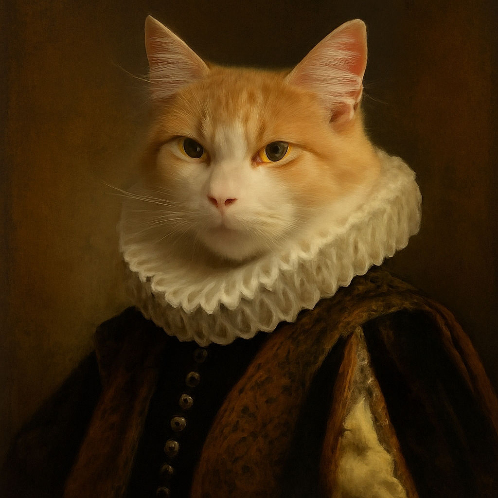 A fluffy cream and white cat lounges among green leaves on a metal shelf against a rustic blue wooden wall, looking calmly into the distance with a slightly blurred background.
