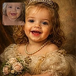A giggling toddler with spaghetti-sauce cheeks and a triumphant grin — hair tousled, tongue peeking, and the face of someone who just won mealtime. The close-up captures sticky orange evidence of culinary victory and pure joyful chaos.