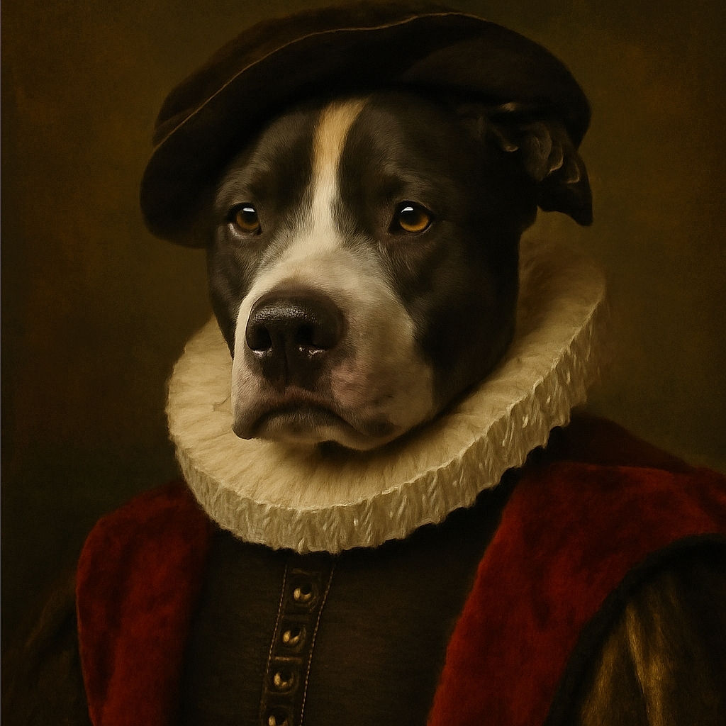 A joyful black and white dog wearing a festive 'Happy New Year 2026' hat, sitting on a wooden floor with a slightly overexposed background, looking up with a big smile and bright eyes.