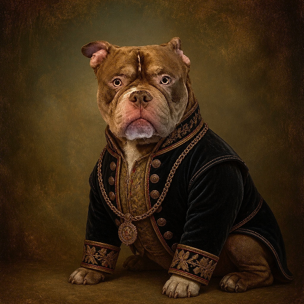 A wonderfully serious bulldog stares into the camera like a tiny, wrinkly security guard who has just discovered an extremely suspicious photographer. Its oversized head, folded ears, wide eyes, and white chest patch make it look both majestic and mildly offended, posed indoors on a warm wood floor beside a gray rug and furniture.