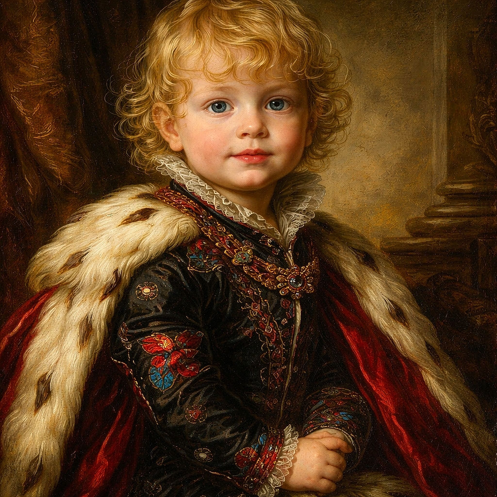 A curly-haired toddler in Spiderman pajamas stares at the camera with a mischievous 'did-you-take-my-snack?' look while leaning on a well-worn wooden table — tiny superhero plotting imminent cookie heist.