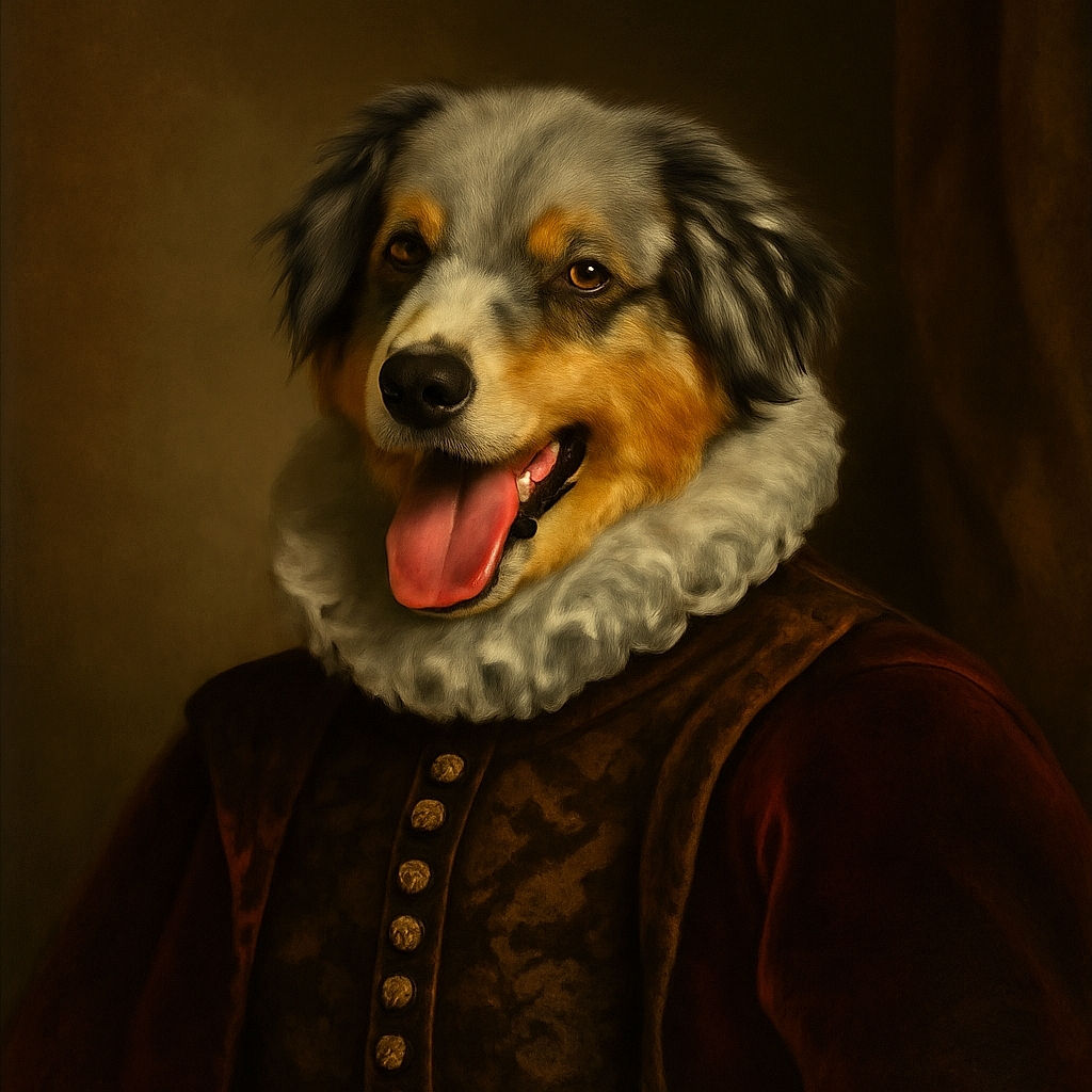 A fluffy Australian Shepherd puppy with a happy, tongue-out expression sits next to a beige couch in a cozy indoor setting. The photo is sharp and well-lit, capturing the dog's adorable spotted fur and joyful mood. The text 'Galaxy S23 Ultra' is clearly overlaid in the bottom left corner.