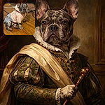 A fashion-forward (and slightly suspicious) French bulldog in a pastel hooded jacket sits on scuffed wooden floorboards, ears at full alert like tiny satellite dishes. Cables and a box sit blurred in the background while the dog gives a stoic, side-eye stare that says, "I tolerate this outfit — for now."