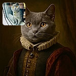 A curious grey cat with striking golden eyes peers through a glass window, its yellow collar bells jingling softly. The glass reflects the outdoor scene faintly, adding a dreamy layer to this cozy indoor moment.