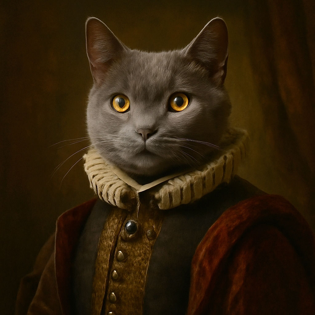 A curious grey cat with striking golden eyes peers through a glass window, its yellow collar bells jingling softly. The glass reflects the outdoor scene faintly, adding a dreamy layer to this cozy indoor moment.