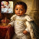 A charming baby in a striped outfit is standing with help, gripping an adult's hands, with a cozy bed and decorative pillows in the background. The baby sports a cute gold necklace and socks, while a mirror and room details reflect soft, warm lighting.