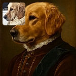 A close-up profile of a golden retriever with soft, fluffy fur and soulful eyes, gazing thoughtfully into the distance in a cozy indoor setting.