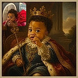 A curious baby sits bundled in a vivid red blanket, gazing at the camera with wide eyes while thoughtfully sampling a tiny fist—apparently conducting important research on the flavor of fingers.