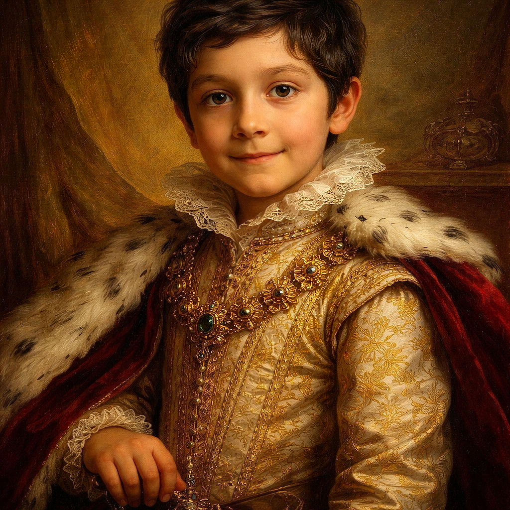 A young boy with a slight smile sits comfortably on a blue and red chair, wearing a Spider-Man themed t-shirt. The background features a cluttered room with a TV screen glowing and various household items scattered around, giving a cozy and lived-in vibe.