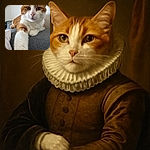 A close-up photo of a ginger and white cat lounging comfortably on a gray fabric surface, stretching one paw toward the camera as if reaching out for a friendly high-five or selfie.