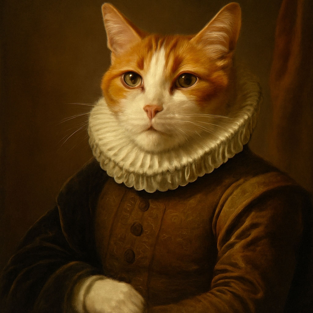 A close-up photo of a ginger and white cat lounging comfortably on a gray fabric surface, stretching one paw toward the camera as if reaching out for a friendly high-five or selfie.