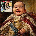 A cute baby with a nasal feeding tube sits in a high chair, sporting a colorful animal-themed shirt, with a slightly mischievous smile that brightens the clinical background filled with toys and medical supplies.