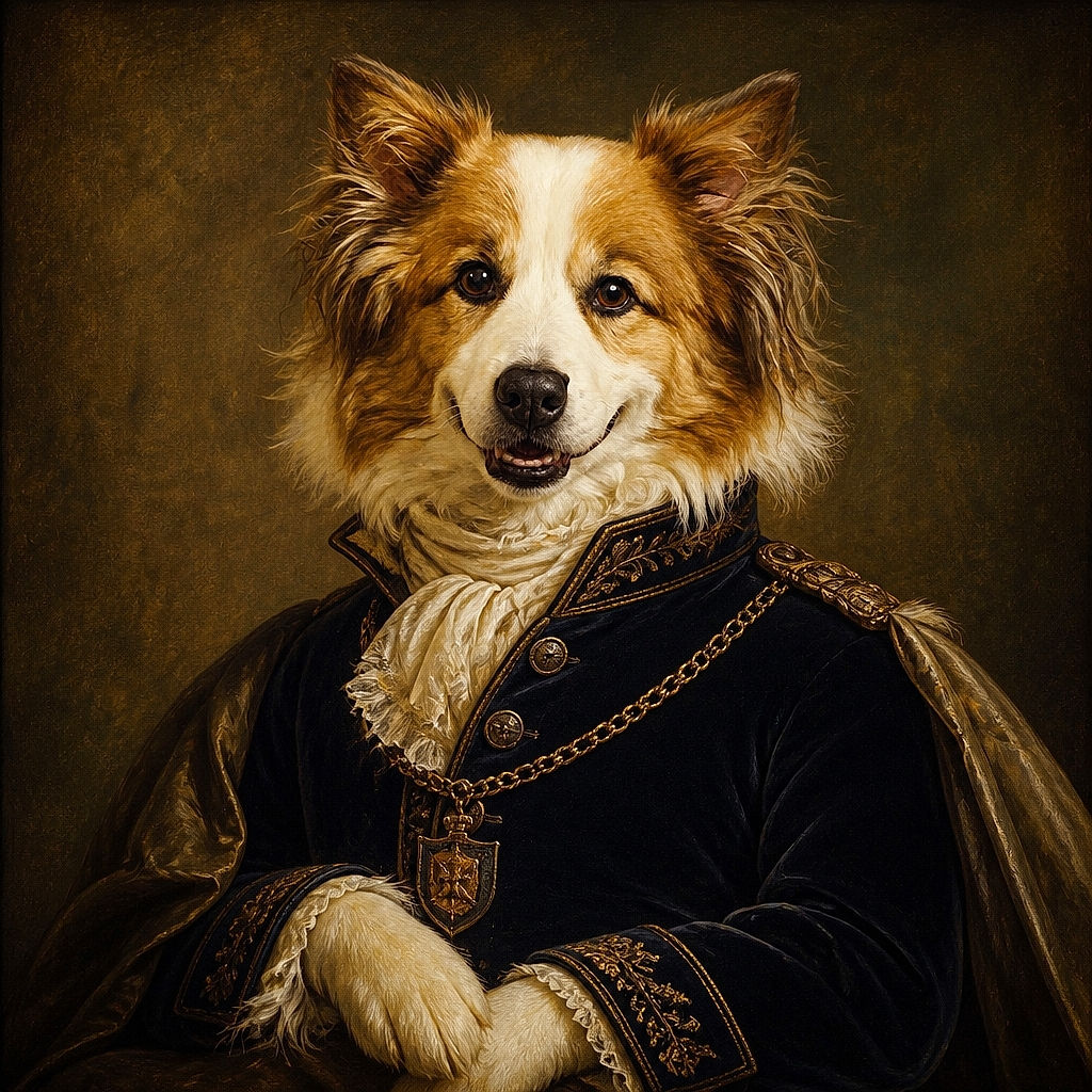 A fluffy brown-and-white dog lounges on the carpet with a cheerful little grin, looking like it has just heard the world’s funniest treat-related joke. Its enormous ears are on full radar duty while the cozy room sits quietly in the background.