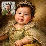 A chubby-cheeked baby wearing a green outfit lies on a patterned blanket, smiling with tongue slightly out, radiating pure joy and cuteness overload.