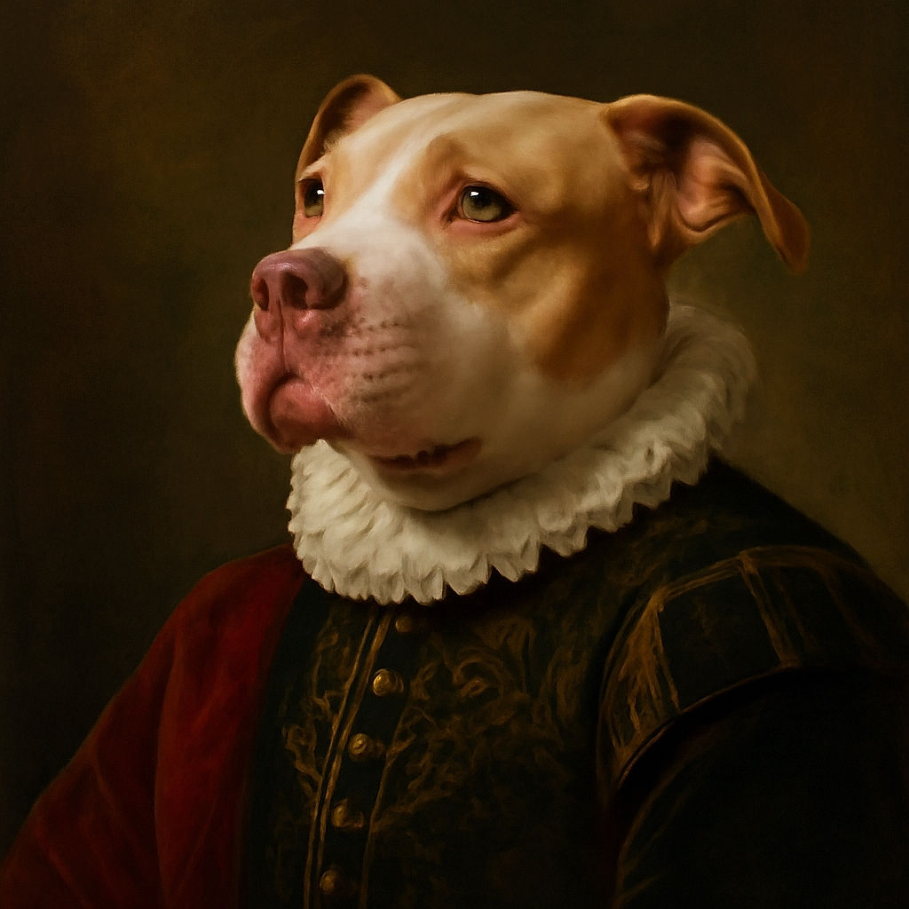 A cozy close-up of a thoughtful dog lounging on a soft beige cushion, gazing off with soulful eyes against a richly textured wooden background. The warm lighting highlights the dog's gentle expression and smooth fur, capturing a quiet, contemplative moment.