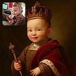 A joyful baby with chubby cheeks is playing on the floor with a colorful plush monkey toy, surrounded by a cozy living room decorated for the holidays with a Christmas tree and a TV in the background.