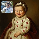 A cheerful toddler with curly hair and a heart-patterned outfit is being held up outdoors on a sunny day, smiling joyfully with cars and greenery in the background.