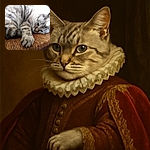 A cozy tabby cat is stretched out on a woven wooden chair, looking relaxed and a little sleepy, with its paw reaching out as if inviting a gentle pet.