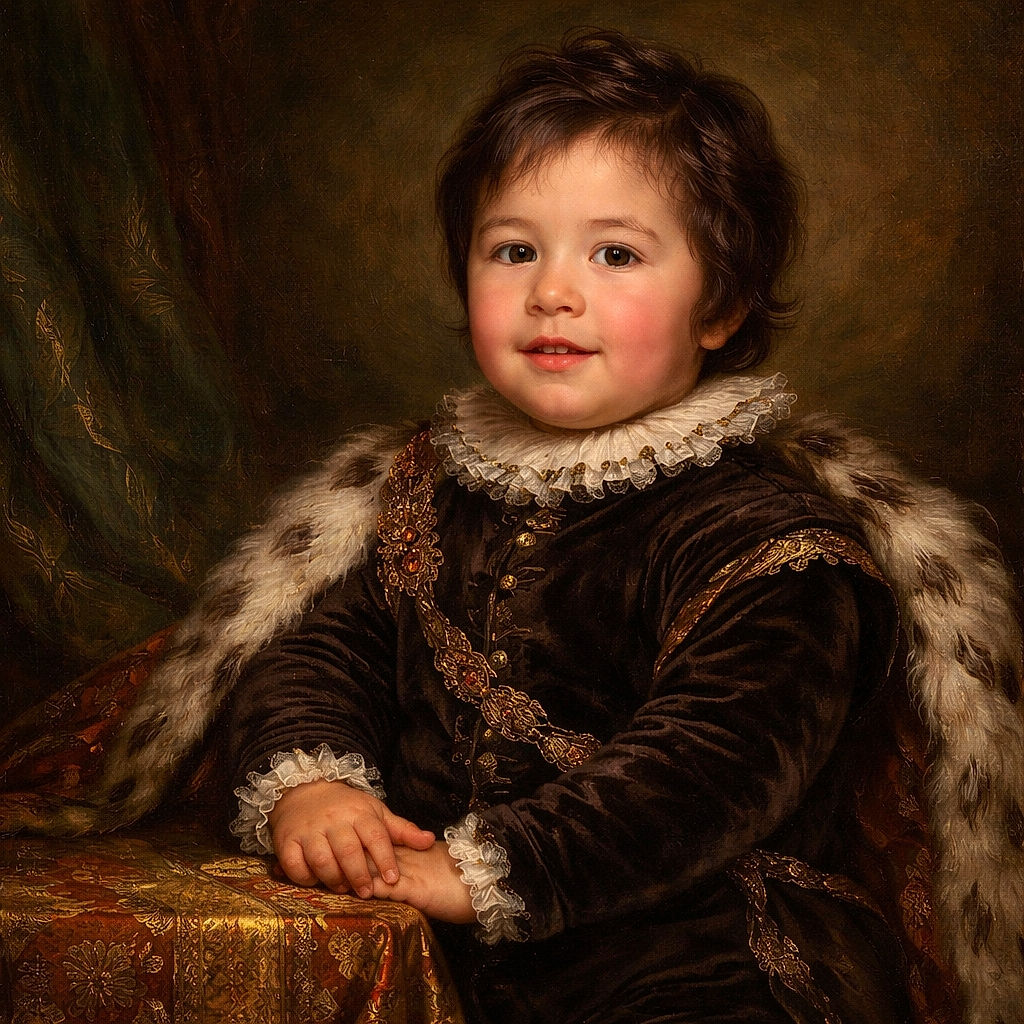 A cheerful toddler lounges comfortably on a bed covered with a floral quilt, wearing a black shirt that says 'Mama's Little Dude'. The cozy room features patterned pillows and a colorful towel casually draped nearby, capturing a candid and heartwarming moment.