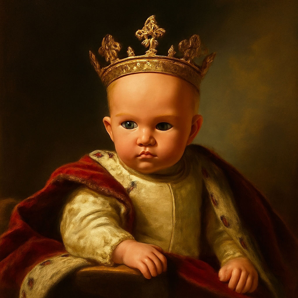 A blurry photo of a baby lying on a white bed with a pillow in the background, the image looks like an old or poorly focused snapshot capturing a tender moment.