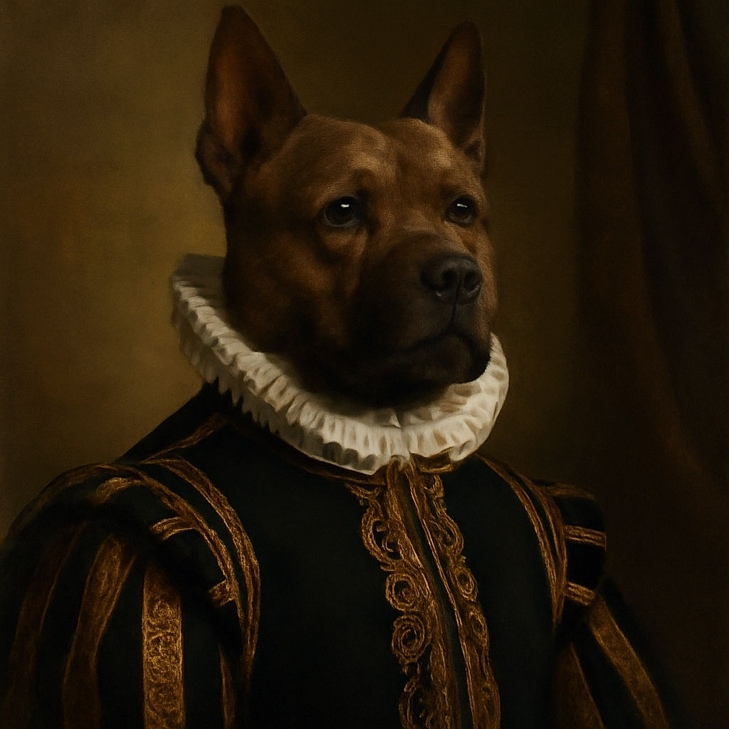 A regal brindle dog wearing an EZYDOG harness sits attentively in the driver's seat of a Jeep, as if ready to take the wheel on an adventurous road trip. The car's interior is well-lit with natural light streaming through the windows, revealing a cozy and slightly worn leather seat. Outside, a trailer and some greenery hint at a camping or outdoor setting.