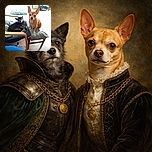 Two adorable dogs sharing a cozy corner: one black dog lounging comfortably on a cushion-covered chair, and a tan dog sitting attentively on a cushioned stool. The room is softly lit with natural light, creating a warm and homely atmosphere.