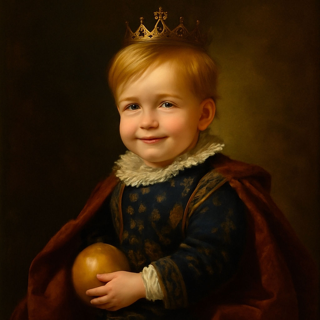 A charming toddler with a space-themed tank top is sitting comfortably on a couch, holding a light blue bowl, with a soft smile and slightly tilted head, while a casually dressed adult stands blurred in the background.