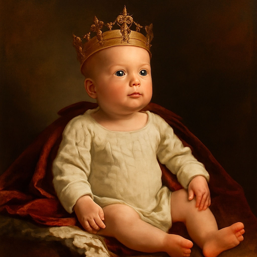 A charming baby dressed in a cozy cream knit outfit is cradled gently by adults wearing white lace and fabric, creating a soft, warm, and intimate family moment. The baby's curious gaze and delicate features are the focal point, surrounded by the comforting hands and textures of lace and cotton.