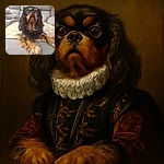 A fluffy black and tan dog with expressive eyes lounges comfortably on a grey couch, resting its paws on the edge while a soft blanket with white flower patterns lies behind it. The cozy living room setting adds warmth to the candid pet portrait.