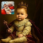 A cute baby with big curious eyes sits on a colorful padded surface, clutching a vibrant cloth book, while a smiling adult rests their head nearby, creating a cozy and heartwarming scene.