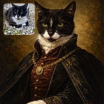 A poised black and white cat lounges elegantly on a bed of small rocks and sparse greenery, with a metal railing and plain wall in the background, giving off serious vibes despite the rough outdoor setting.