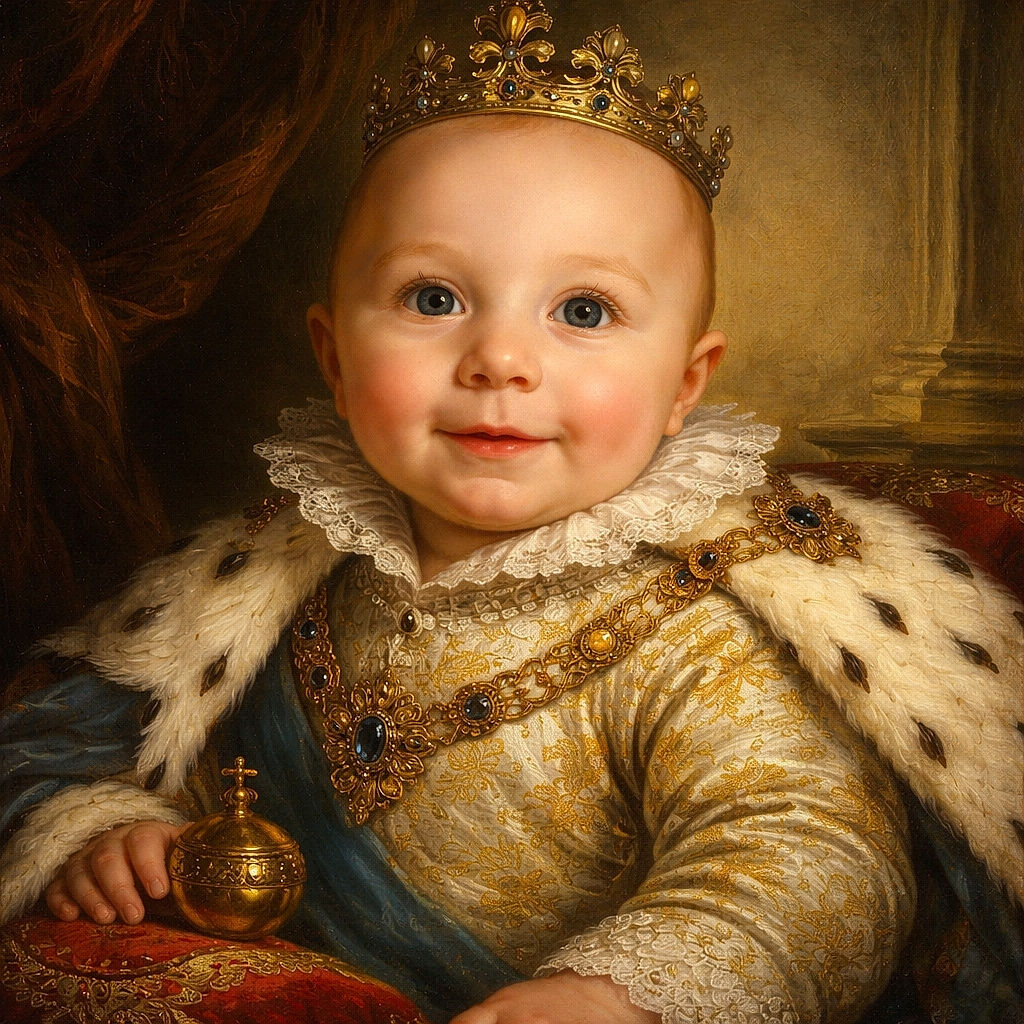 A chubby-cheeked baby grins like a tiny comedian, eyes wide and lashes on full display while wearing a cozy patterned onesie with a little chest pocket — pure adorable mischief framed in soft indoor light.