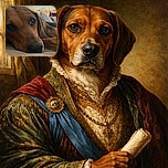 A close-up of a dog resting its head on a couch, eyes half-open in a relaxed and cozy setting. The background shows a softly blurred living room with cushions and furniture, giving a warm and homely vibe.