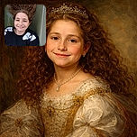 A cheerful child with wild, wind-swept hair smiles warmly at the camera while lying back against a smooth, muted green surface, wearing a cozy black sweater decorated with large white floral patterns.