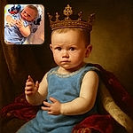 A realistic baby doll lying on a patterned blanket with a pacifier clipped to its clothing, captured with warm indoor lighting and soft shadows, showcasing lifelike details in the face and hands.