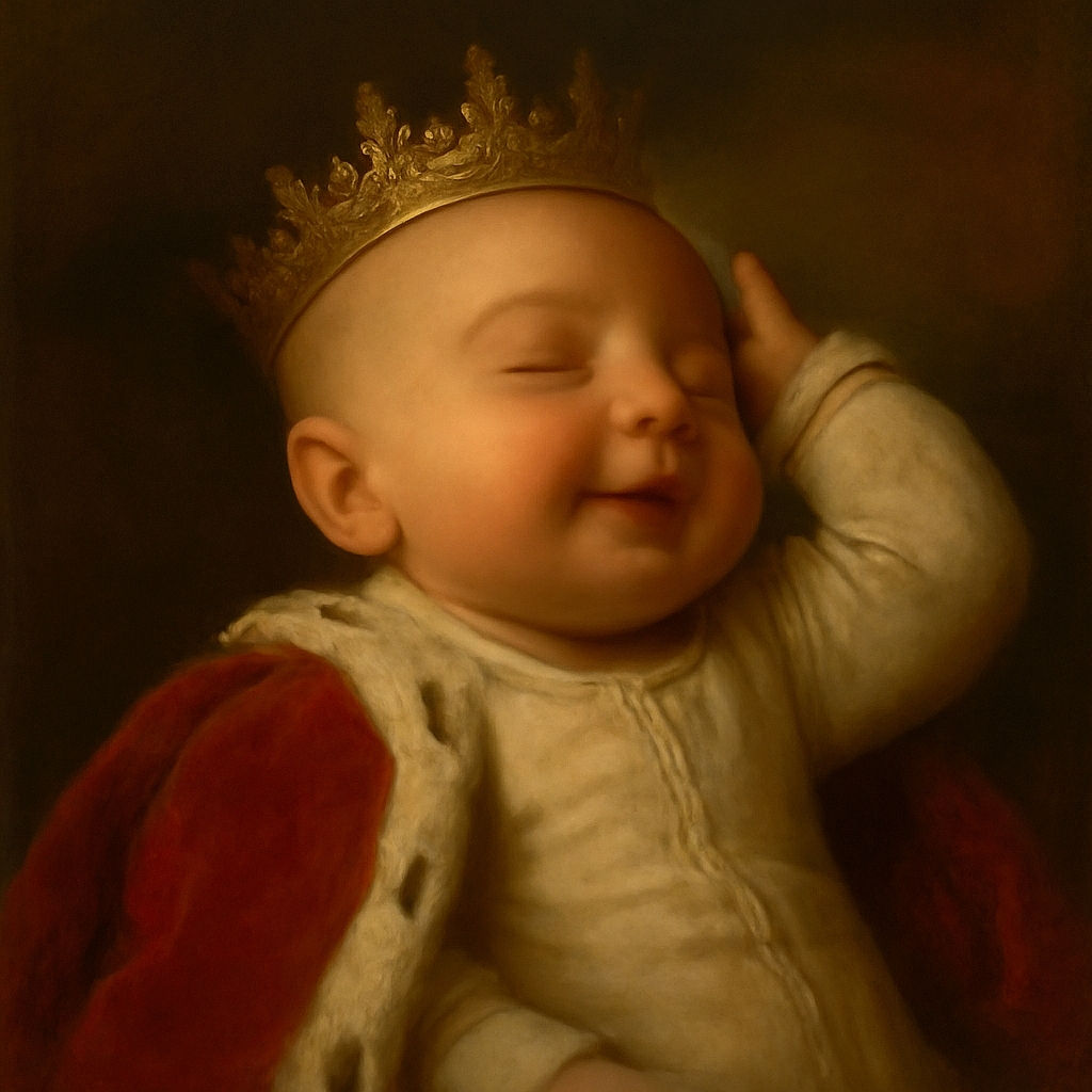 A peaceful baby is caught mid-nap with a serene smile, bundled in cozy pajamas and nestled in soft blankets, radiating pure cuteness and tranquility.