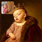 A peaceful sleeping baby wrapped in a soft pink blanket, nestled next to a large fuzzy teddy bear, creating a cozy and heartwarming scene.