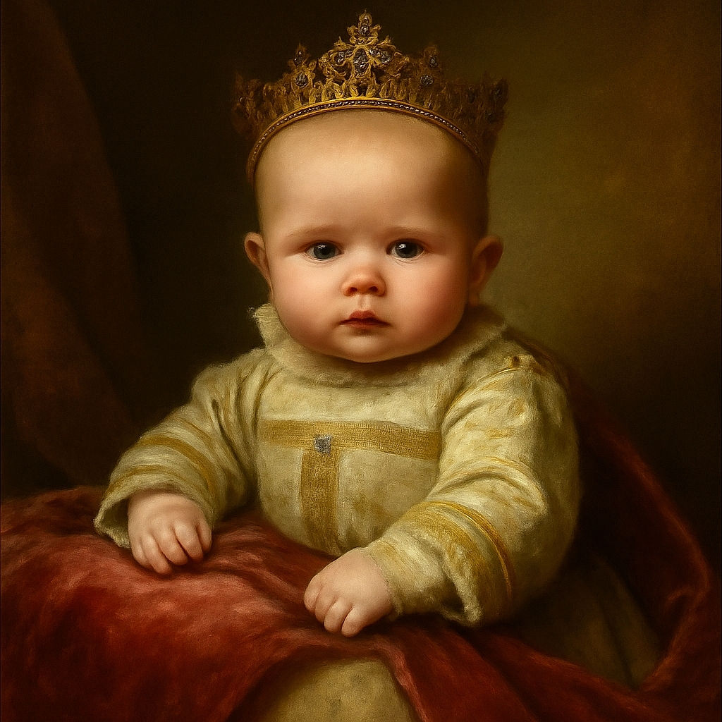 A cute baby with big curious eyes lies on a bright pink fuzzy blanket, looking intently at the camera with a soft, dimly lit background that adds warmth to the scene.