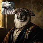 A delightfully upside-down dog flashes a toothy grin while posing like a furry acrobat, with one paw dramatically covering its face and a sleepy tabby cat supervising from the couch above. The striped blanket completes this wonderfully chaotic pet sitcom scene.